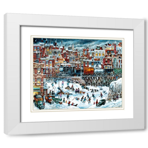 Hockey Night White Modern Wood Framed Art Print with Double Matting by Bell, Bill