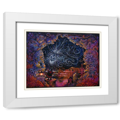 Dragon Chinois White Modern Wood Framed Art Print with Double Matting by Bell, Bill