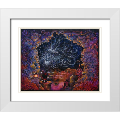 Dragon Chinois White Modern Wood Framed Art Print with Double Matting by Bell, Bill