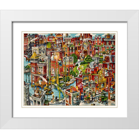 Cat City White Modern Wood Framed Art Print with Double Matting by Bell, Bill