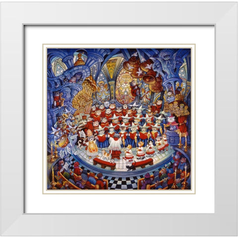 Meow-A-Lujau White Modern Wood Framed Art Print with Double Matting by Bell, Bill