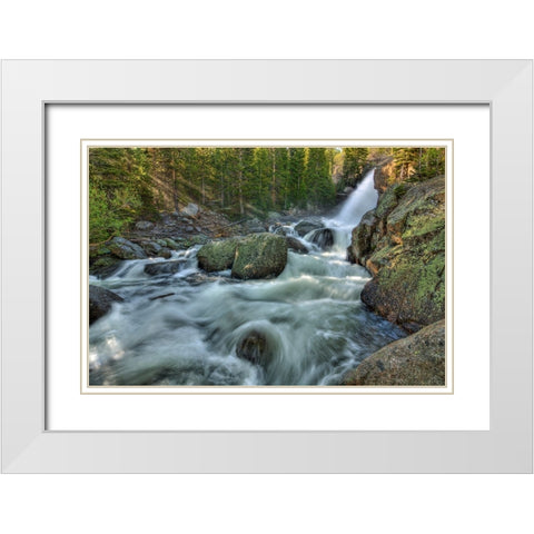 First Rays Over Alberta Falls White Modern Wood Framed Art Print with Double Matting by Sherrell, Bill