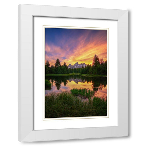 Last Rays Over The Grand Tetons White Modern Wood Framed Art Print with Double Matting by Sherrell, Bill