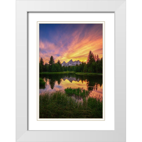 Last Rays Over The Grand Tetons White Modern Wood Framed Art Print with Double Matting by Sherrell, Bill