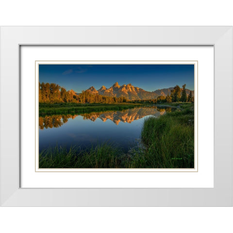 On Golden Pond White Modern Wood Framed Art Print with Double Matting by Sherrell, Bill