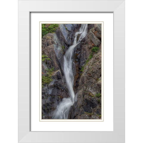 Splashwater Falls White Modern Wood Framed Art Print with Double Matting by Sherrell, Bill