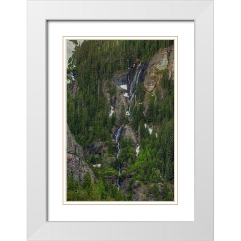 Waterfalls And Green Trees White Modern Wood Framed Art Print with Double Matting by Sherrell, Bill