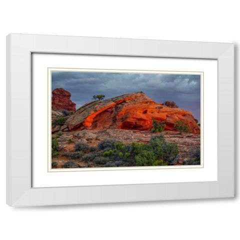 A Glowing Rock At Sunset White Modern Wood Framed Art Print with Double Matting by Sherrell, Bill