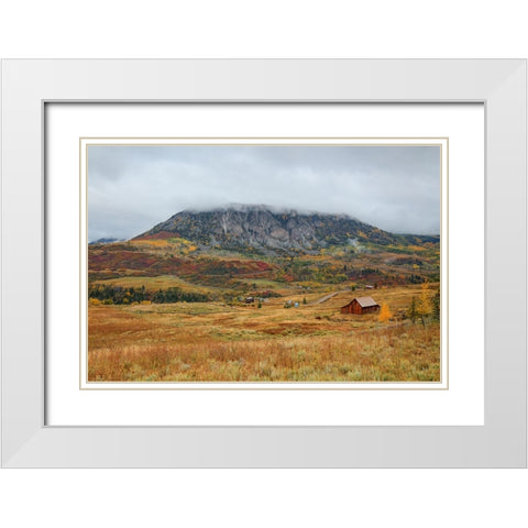 Autumn Barn At Deep Creek Mesa White Modern Wood Framed Art Print with Double Matting by Sherrell, Bill