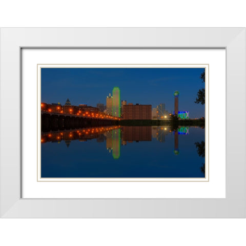 Dallas Skyline and Reflection at Twilight White Modern Wood Framed Art Print with Double Matting by Sherrell, Bill
