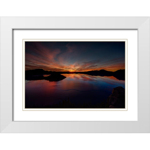 Dawn At Crater Lake 1 White Modern Wood Framed Art Print with Double Matting by Sherrell, Bill