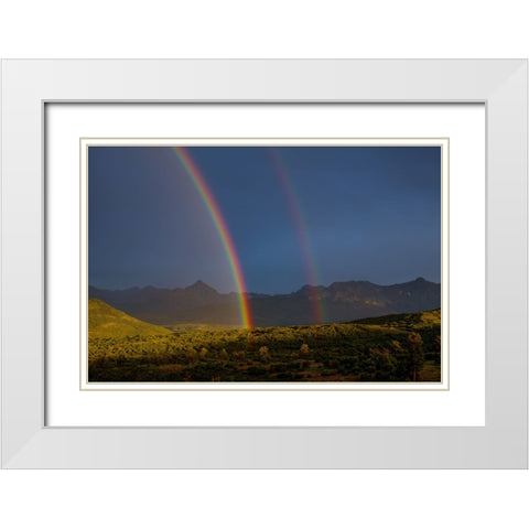 Double Rainbow Over Mount Sneffels 1 White Modern Wood Framed Art Print with Double Matting by Sherrell, Bill