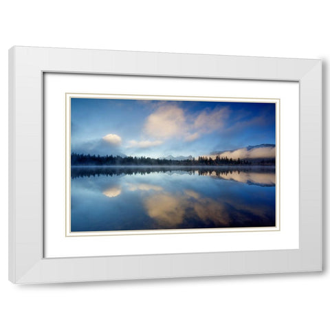 Mountain Refelection Revealed White Modern Wood Framed Art Print with Double Matting by Sherrell, Bill