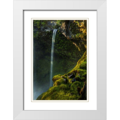 Ribbon Falls White Modern Wood Framed Art Print with Double Matting by Sherrell, Bill