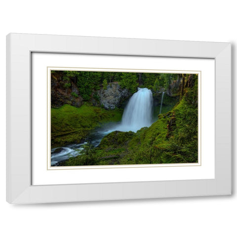 Sahalie Falls White Modern Wood Framed Art Print with Double Matting by Sherrell, Bill