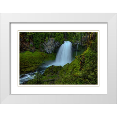 Sahalie Falls White Modern Wood Framed Art Print with Double Matting by Sherrell, Bill
