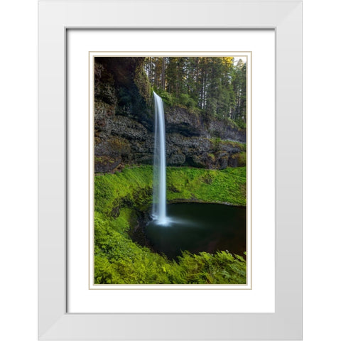 Silver Falls-Oregon 1 White Modern Wood Framed Art Print with Double Matting by Sherrell, Bill
