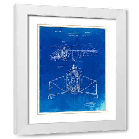 PP28-Faded Blueprint Sikorsky S-47 Helicopter Patent Poster White Modern Wood Framed Art Print with Double Matting by Borders, Cole