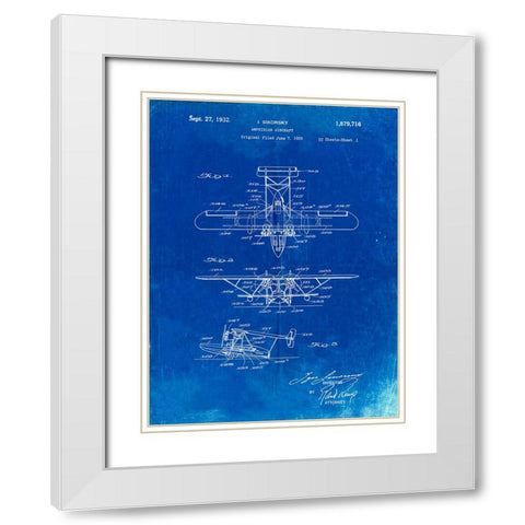 PP29-Faded Blueprint Biwing Seaplane Patent Print White Modern Wood Framed Art Print with Double Matting by Borders, Cole
