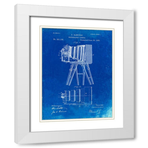 PP33-Faded Blueprint Iconic Photographic Camera 1885 Patent Poster White Modern Wood Framed Art Print with Double Matting by Borders, Cole