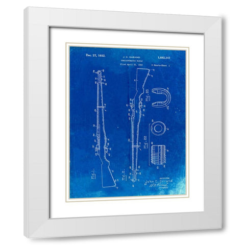 PP35-Faded Blueprint M-1 Rifle Patent Poster White Modern Wood Framed Art Print with Double Matting by Borders, Cole