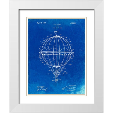 PP36-Faded Blueprint Hot Air Balloon 1923 Patent Poster White Modern Wood Framed Art Print with Double Matting by Borders, Cole
