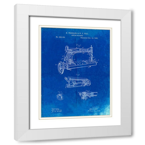 PP37-Faded Blueprint Wheeler And Wilson Sewing Machine Patent Poster White Modern Wood Framed Art Print with Double Matting by Borders, Cole