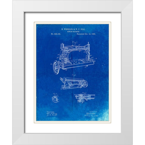 PP37-Faded Blueprint Wheeler And Wilson Sewing Machine Patent Poster White Modern Wood Framed Art Print with Double Matting by Borders, Cole