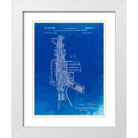 PP44-Faded Blueprint M-16 Rifle Patent Poster White Modern Wood Framed Art Print with Double Matting by Borders, Cole