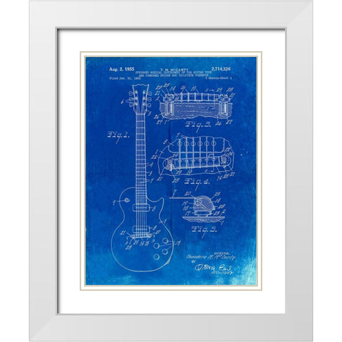 PP47-Faded Blueprint Gibson Les Paul Guitar Patent Poster White Modern Wood Framed Art Print with Double Matting by Borders, Cole