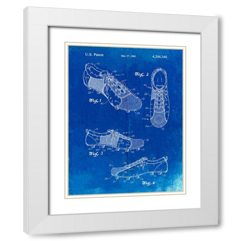 PP55-Faded Blueprint Soccer Cleats Poster White Modern Wood Framed Art Print with Double Matting by Borders, Cole