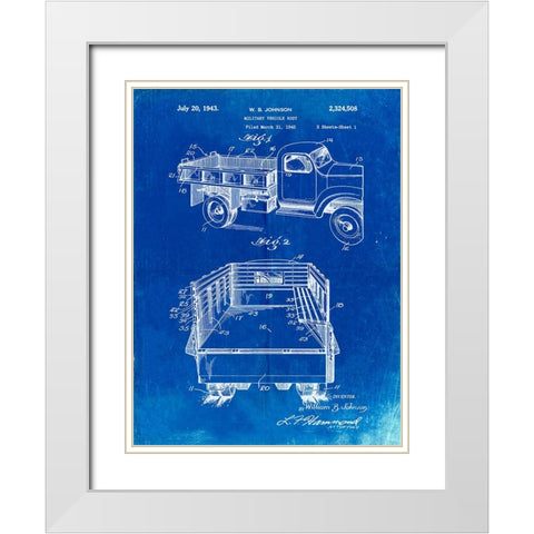 PP59-Faded Blueprint Army Troops Transport Truck Patent Poster White Modern Wood Framed Art Print with Double Matting by Borders, Cole