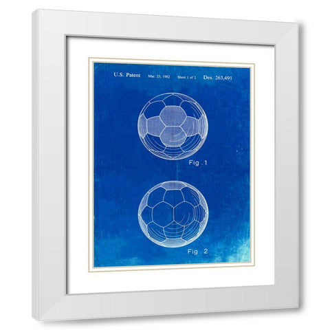 PP62-Faded Blueprint Leather Soccer Ball Patent Poster White Modern Wood Framed Art Print with Double Matting by Borders, Cole