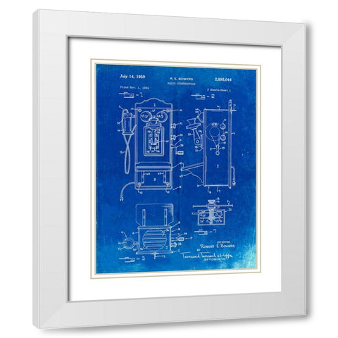 PP65-Faded Blueprint Wall Phone Patent Poster White Modern Wood Framed Art Print with Double Matting by Borders, Cole