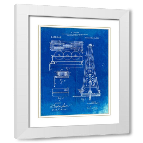 PP66-Faded Blueprint Howard Hughes Oil Drilling Rig Patent Poster White Modern Wood Framed Art Print with Double Matting by Borders, Cole
