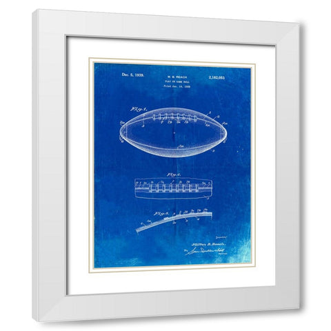 PP71-Faded Blueprint Football Game Ball Patent  White Modern Wood Framed Art Print with Double Matting by Borders, Cole