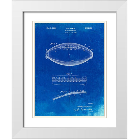 PP71-Faded Blueprint Football Game Ball Patent  White Modern Wood Framed Art Print with Double Matting by Borders, Cole