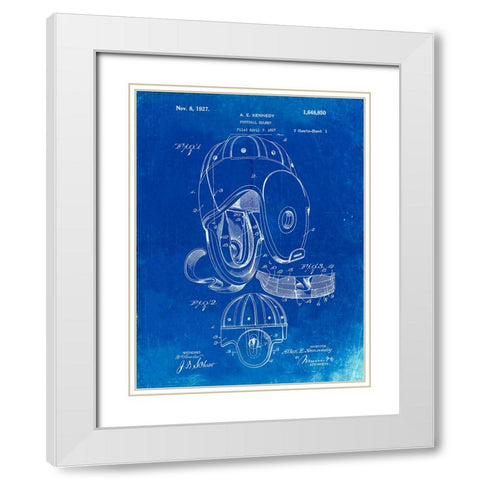 PP73-Faded Blueprint Football Leather Helmet 1927 Patent Poster White Modern Wood Framed Art Print with Double Matting by Borders, Cole
