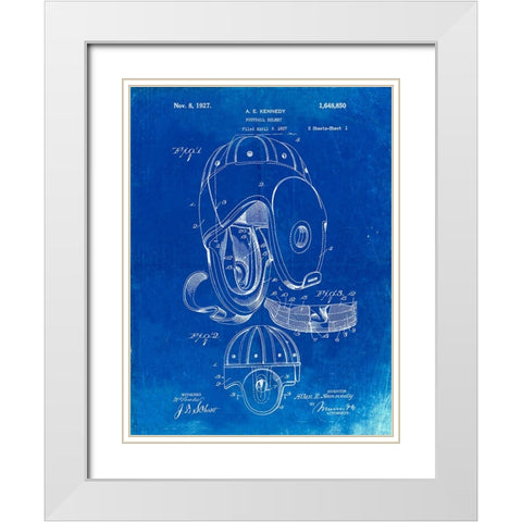 PP73-Faded Blueprint Football Leather Helmet 1927 Patent Poster White Modern Wood Framed Art Print with Double Matting by Borders, Cole