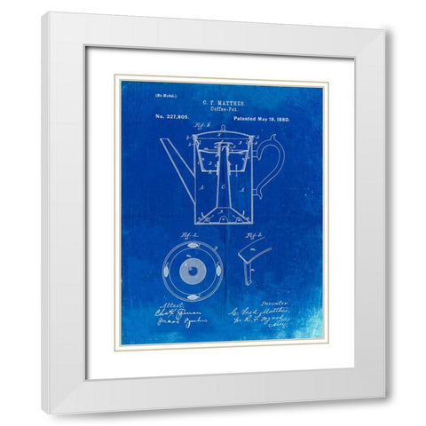 PP78-Faded Blueprint Coffee Percolator 1880 Patent Art White Modern Wood Framed Art Print with Double Matting by Borders, Cole