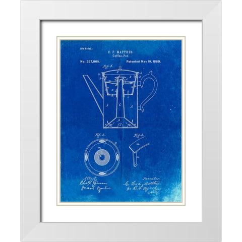 PP78-Faded Blueprint Coffee Percolator 1880 Patent Art White Modern Wood Framed Art Print with Double Matting by Borders, Cole