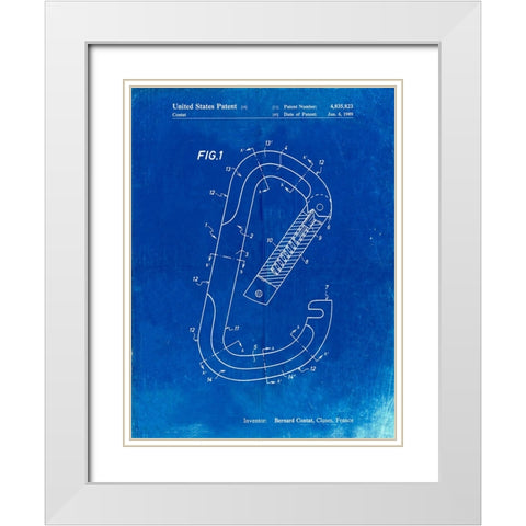 PP83-Faded Blueprint Oval Carabiner Patent Poster White Modern Wood Framed Art Print with Double Matting by Borders, Cole