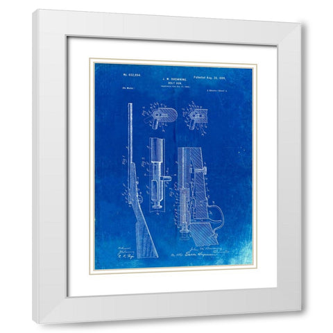 PP93-Faded Blueprint Browning Bolt Action Gun Patent Poster White Modern Wood Framed Art Print with Double Matting by Borders, Cole