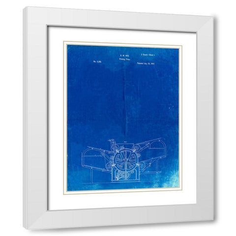 PP213-Faded Blueprint Printing Press Patent Poster White Modern Wood Framed Art Print with Double Matting by Borders, Cole