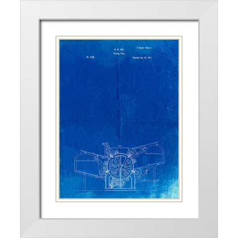 PP213-Faded Blueprint Printing Press Patent Poster White Modern Wood Framed Art Print with Double Matting by Borders, Cole
