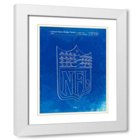 PP217-Faded Blueprint NFL Display Patent Poster White Modern Wood Framed Art Print with Double Matting by Borders, Cole
