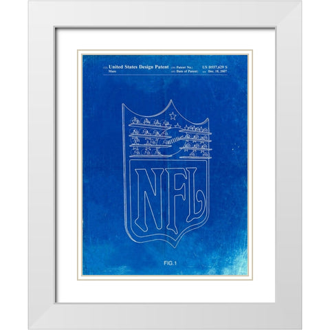 PP217-Faded Blueprint NFL Display Patent Poster White Modern Wood Framed Art Print with Double Matting by Borders, Cole