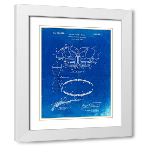 PP219-Faded Blueprint Football Shoulder Pads 1925 Patent Poster White Modern Wood Framed Art Print with Double Matting by Borders, Cole