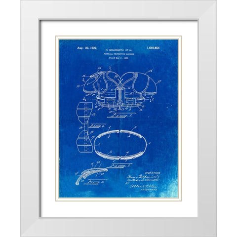 PP219-Faded Blueprint Football Shoulder Pads 1925 Patent Poster White Modern Wood Framed Art Print with Double Matting by Borders, Cole