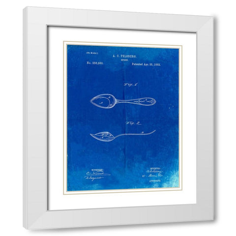 PP236-Faded Blueprint Training Spoon Patent Poster White Modern Wood Framed Art Print with Double Matting by Borders, Cole